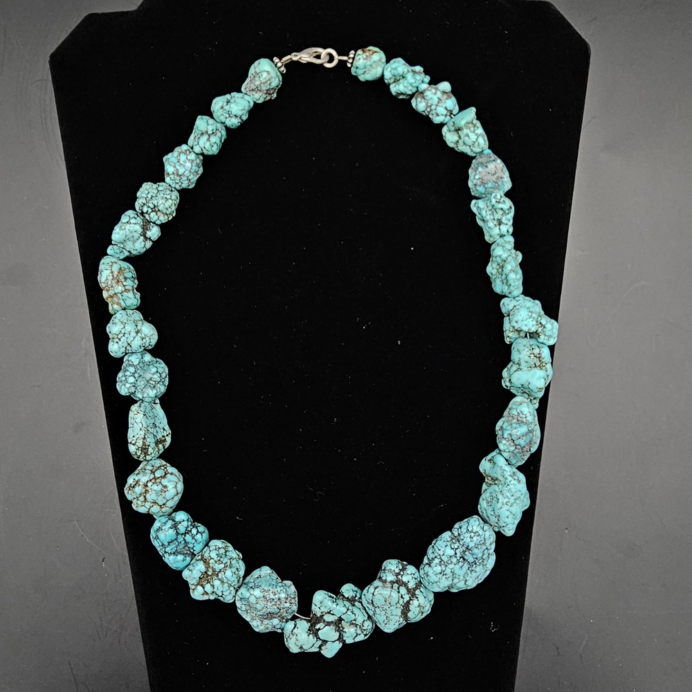 Vintage Kingman Turquoise Nugget Necklace Native American Southwestern 20in 122g - Picture 9 of 10